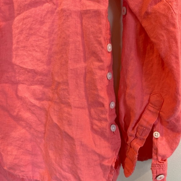 Talbots Women’s Size M Orange Linen Roll Tab Popover Button Detail Side Seams - Picture 3 of 6